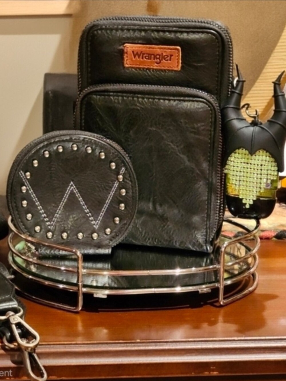 Wrangler Black Crossbody Coin Purse Disney Villains Fringe Charm